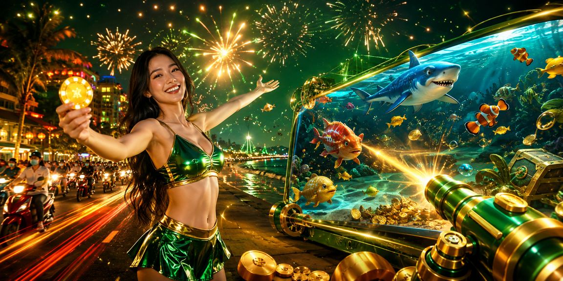Người dùng trải nghiệm xổ số và game giải trí tại Phú Quốc trong ánh đèn neon về đêm